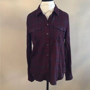 Paige Plaid Check Red Black Button Down Shirt Top Size S